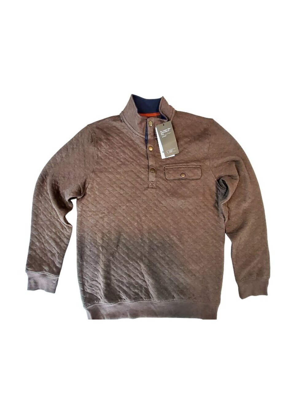 Goodfellow & Co Quilted Quarter-Snap Pullover Sweatshirt Brown Sz S Standard Fit